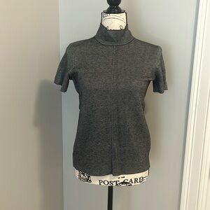 Versatile short sleeve fitted black and white sweater w/ low turtleneck, Size XS